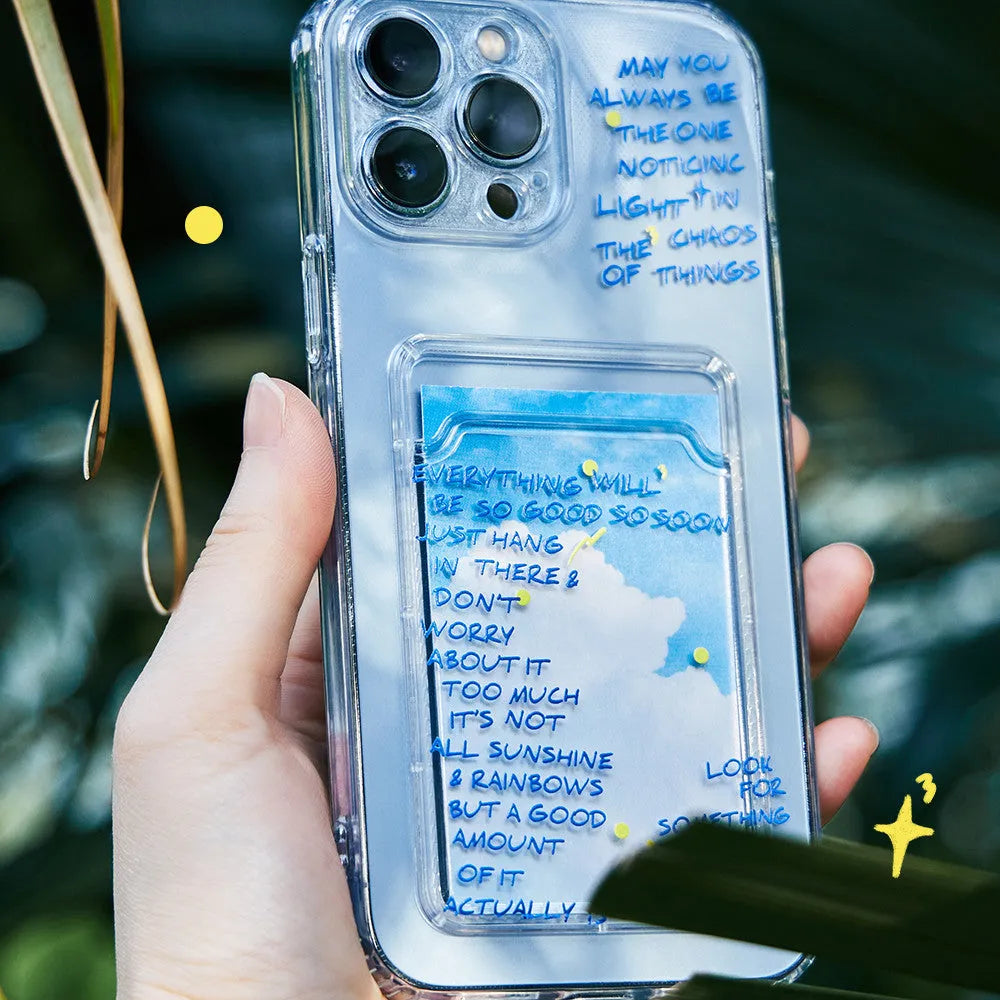 Graffiti silicone card clamp phone case in blue for iPhone, with anti-fall protective shell
