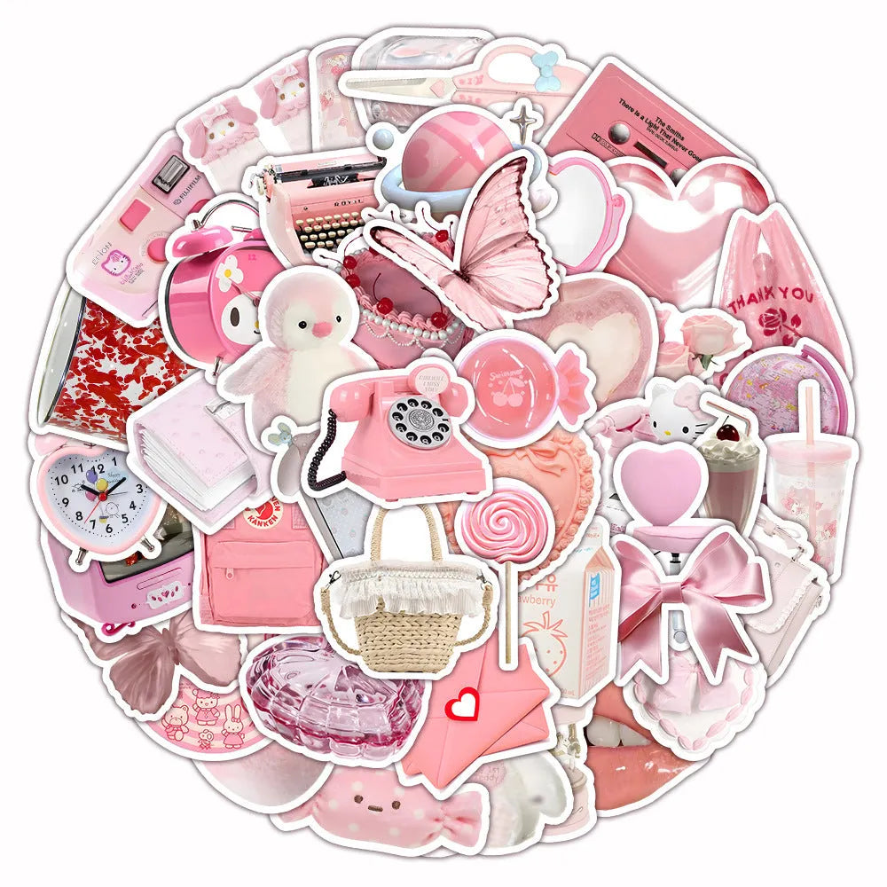 Pink girl heart 3D decorative stickers sheet with 63 pieces showing two pattern designs
