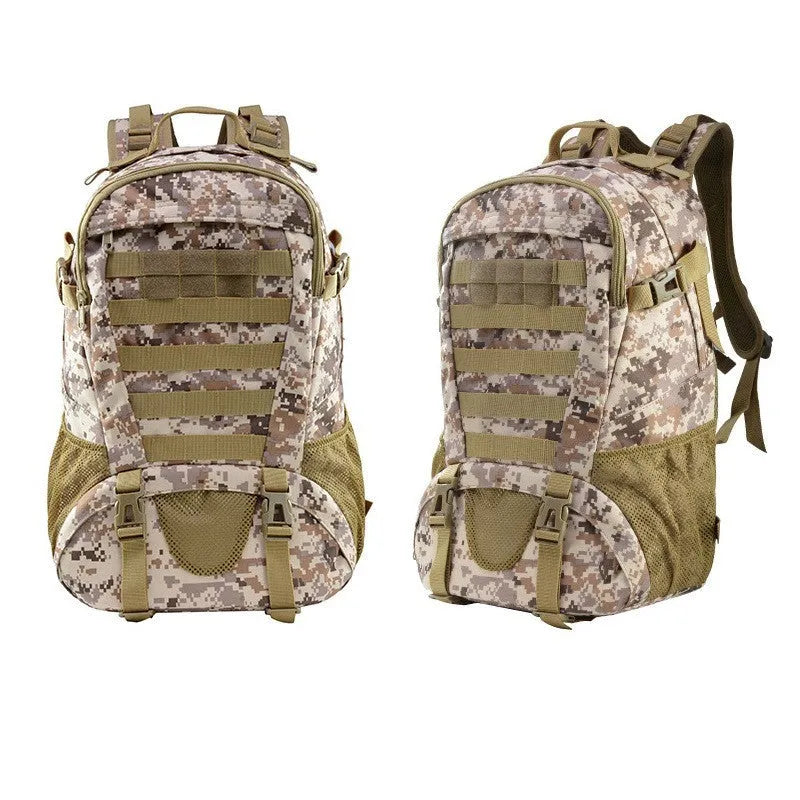Oxford cloth mountaineering backpack in camouflage pattern with air pillow belt system for outdoor hiking