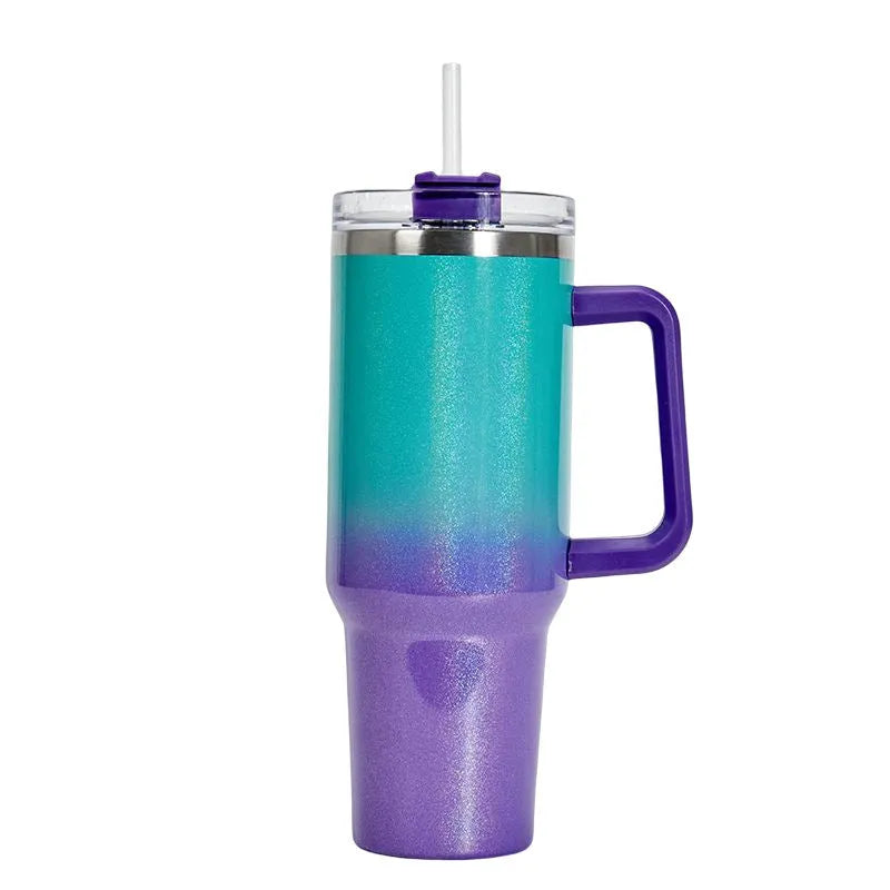 Large stainless steel vacuum insulation cup with double-layer construction in rainbow colour option