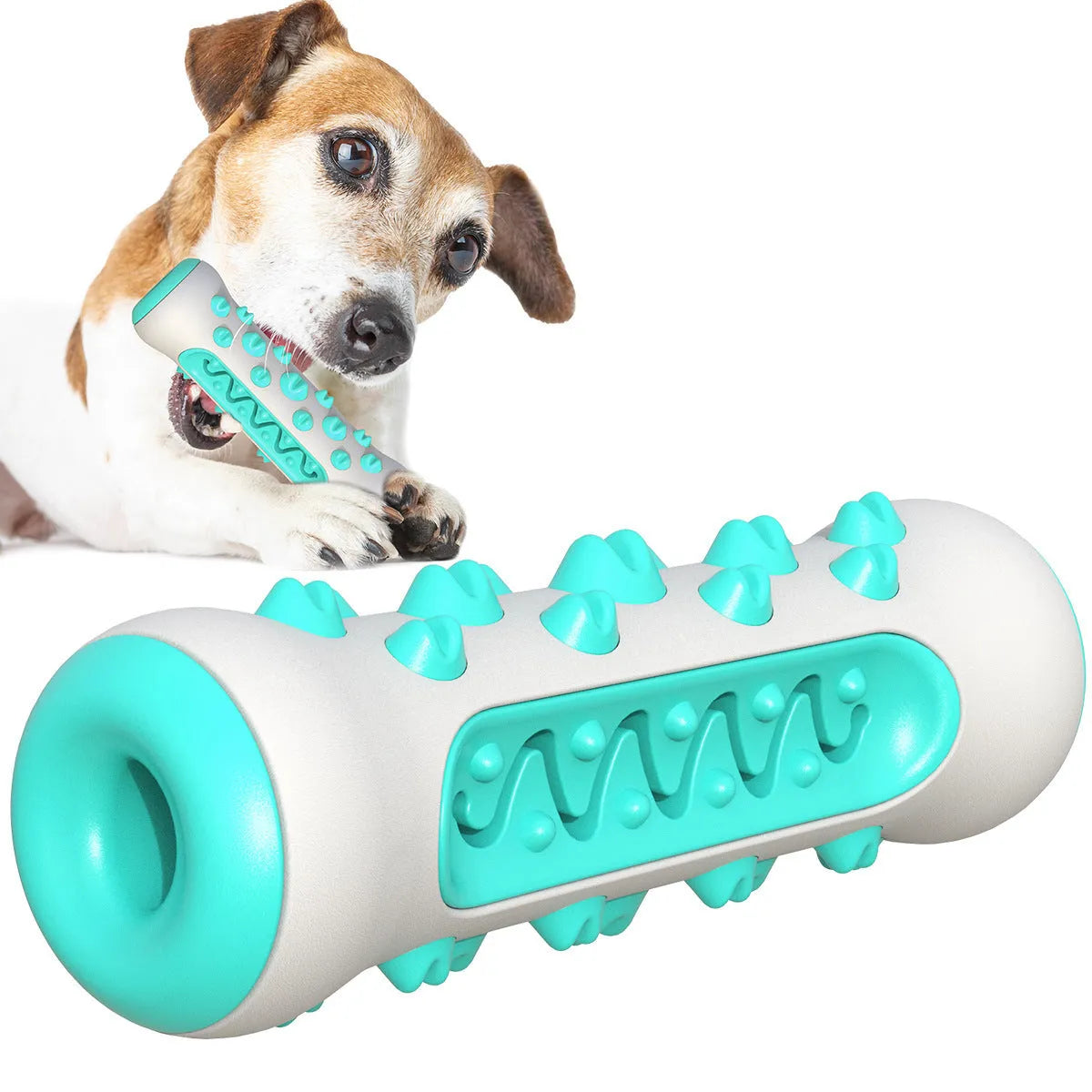 Natural rubber dog toothbrush chew toy in blue colour for dental cleaning and tartar removal