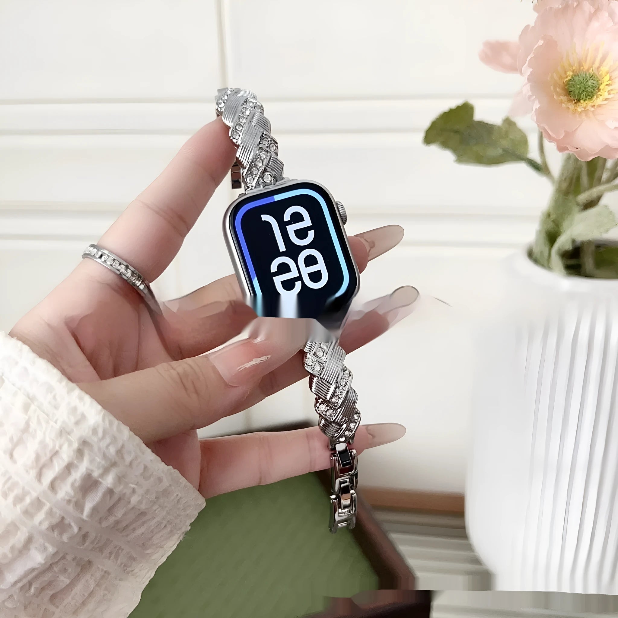 Twist design diamond accent zinc alloy Apple Watch strap in multiple colour options