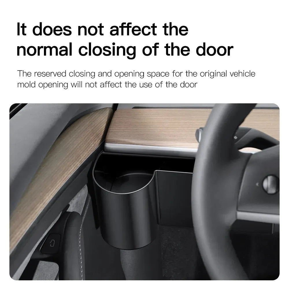 Plastic dashboard cup holder for left-hand drive Tesla Model 3 and Model Y cars.