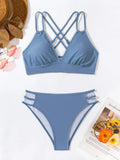 Women's V-neck halter bikini with split shorts in nylon fabric, available in six colours