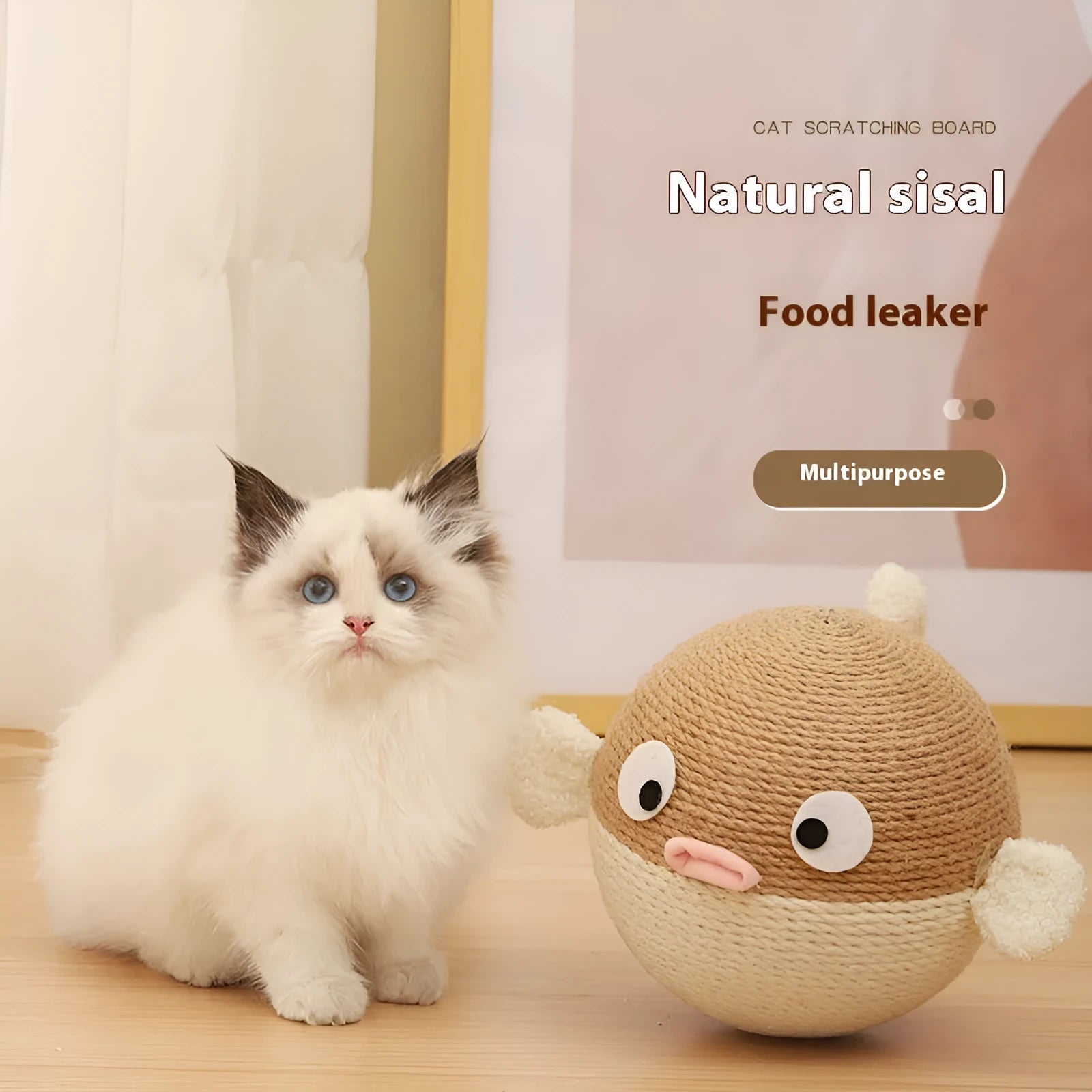Puffer Leakage Food Feeder Funny Toy, a 15cm cube pet puzzle made of sisal hemp strips.