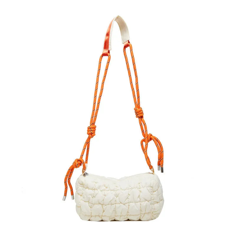 Women's soft nylon pillow crossbody messenger bag with rhombus pattern and zippered pocket.