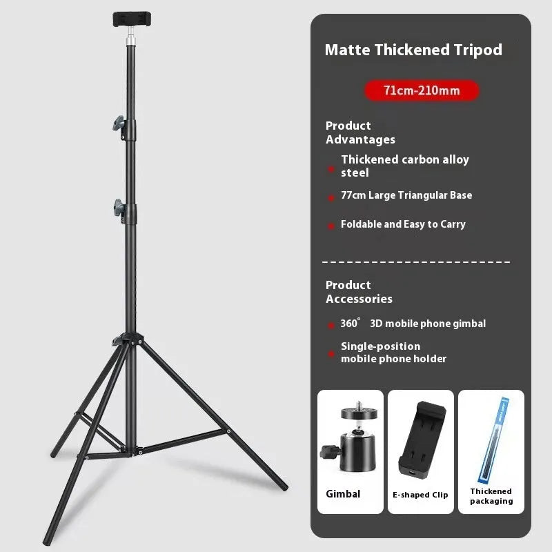 Photography light stand tripod with mobile phone holder in frosted finish