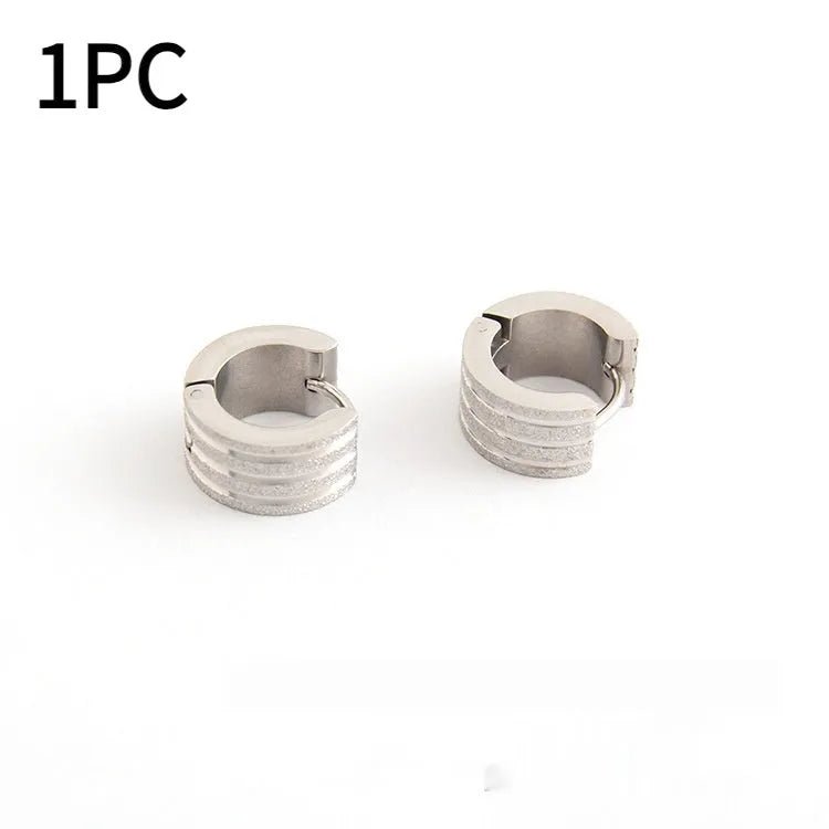 Geometric three-line frosted earrings in titanium steel with electroplated black, gold, or steel finish