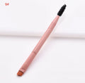 10-piece wooden handle makeup brush set with nylon bristles in a storage case.