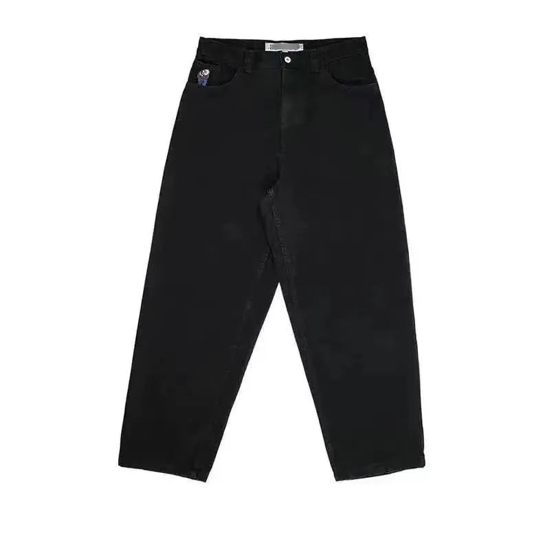 Men's retro printed denim trousers with personalised patterns in straight-leg fit