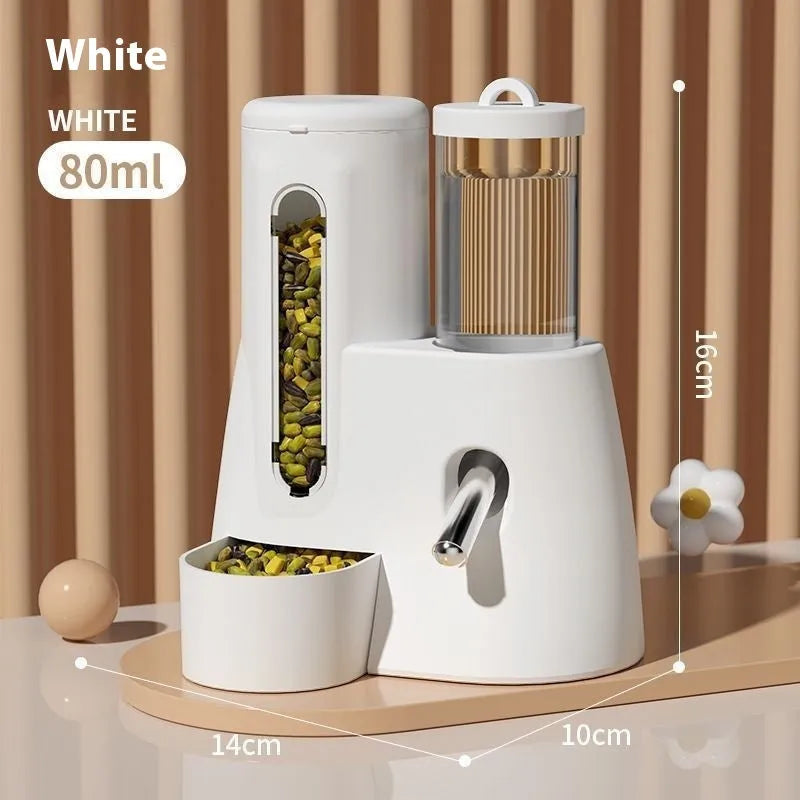 Blue hamster automatic drinking water feeder and food basin on a white background.