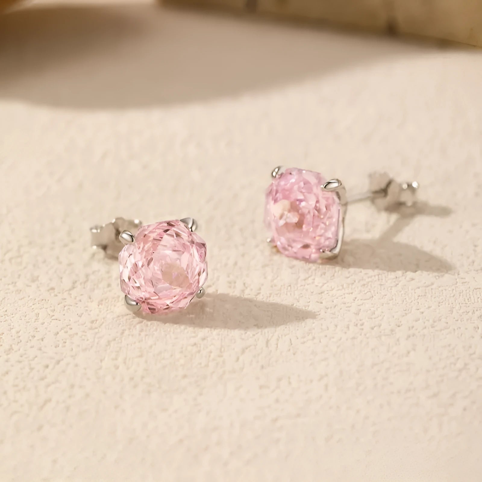 S925 sterling silver rose stud earrings in pink with 6mm and 8mm size options