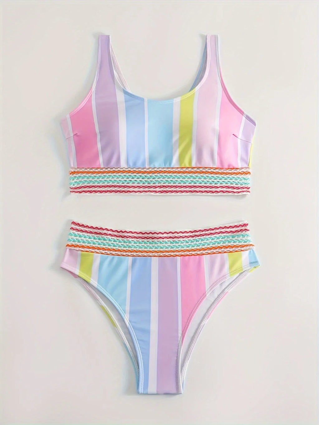 Women's striped bikini swimwear set with European American style pattern in polyester spandex fabric
