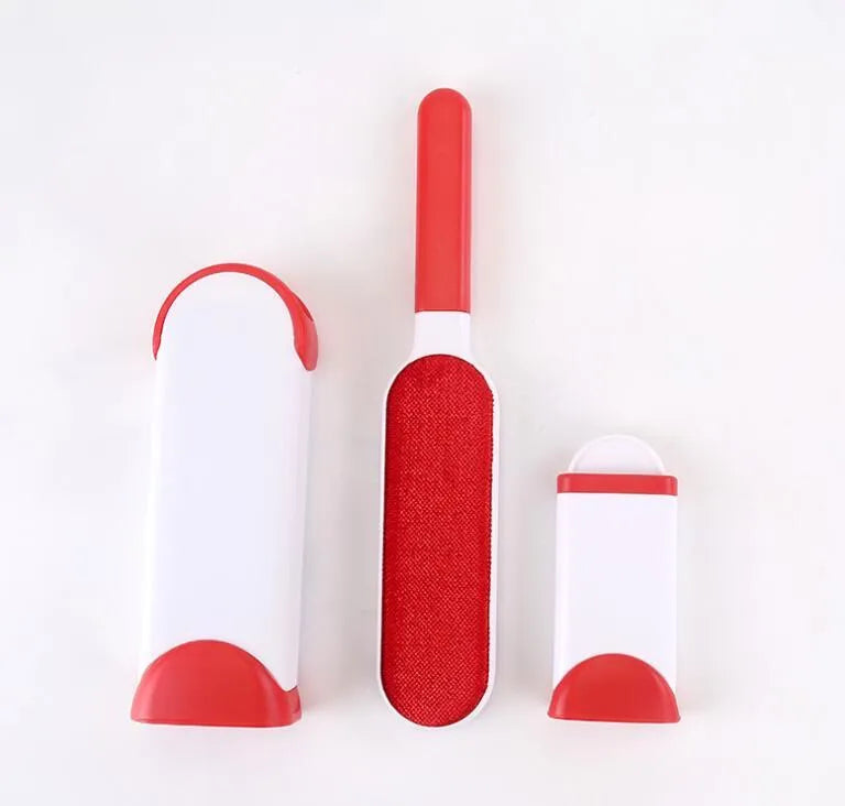 Blue reusable pet hair removal brush with self-cleaning base for sofas and upholstery.