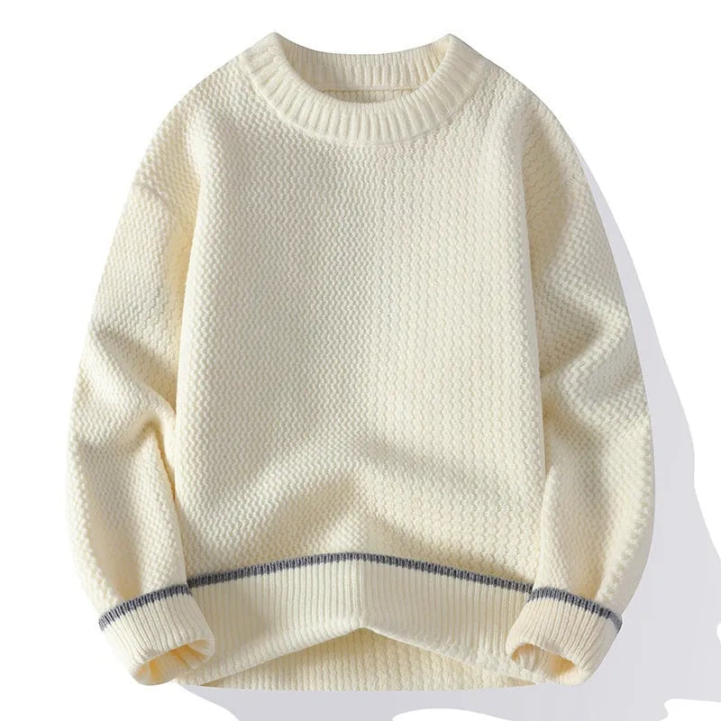 Men's loose fit round neck sweater in chemical fibre blend fabric for autumn casual wear