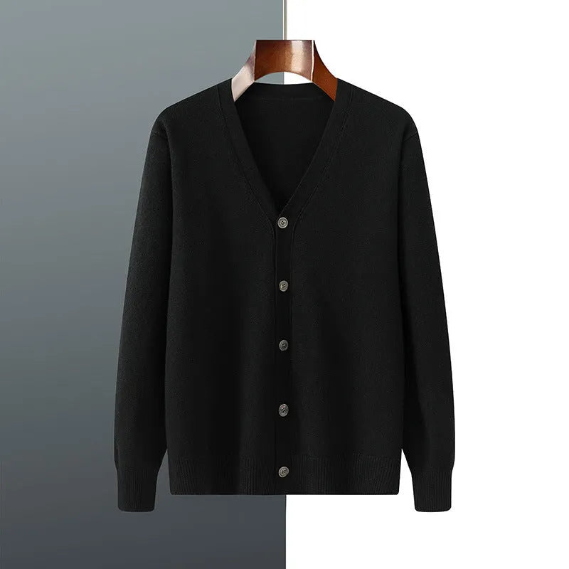 Men's Andy velvet cardigan coat in V-neck design with loose fit and long sleeves