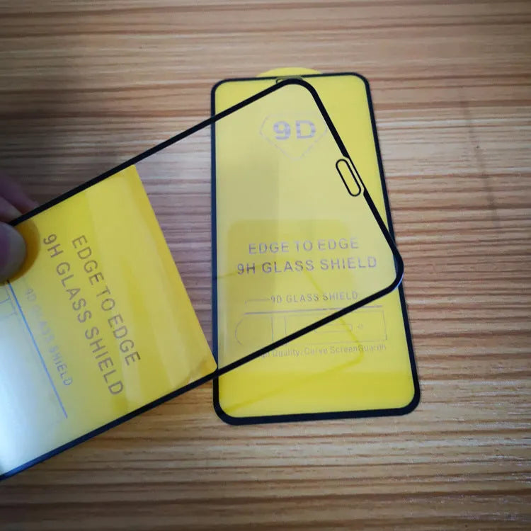 Black tempered glass screen protector for Xiaomi smartphones showing full coverage design
