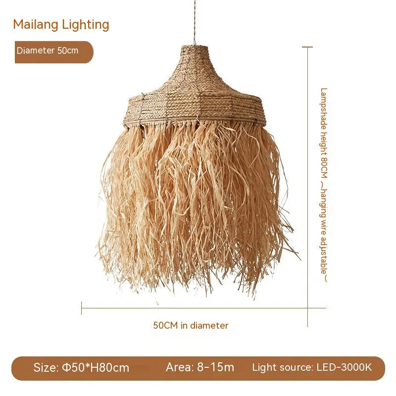 Retro southeast Asian style pendant light with 50cm diameter woven from wild vetch and willow materials