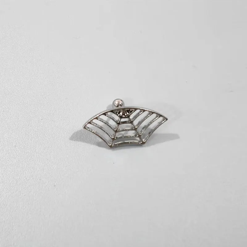 Geometric spider web stud earrings in gold and silver electroplated metal finishes
