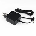 Black 45W laptop power adapter with US plug for HP laptops showing dimensions