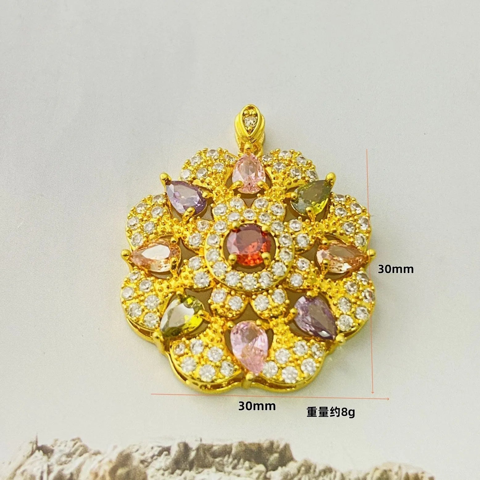 Women's zircon flower pendant necklace in gold, champagne gold and platinum colour options with chain