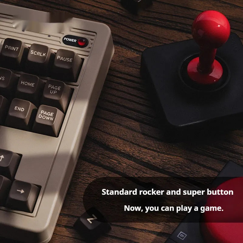 Retro mechanical gaming keyboard with wireless Bluetooth connectivity and rocker control on ABS plastic housing