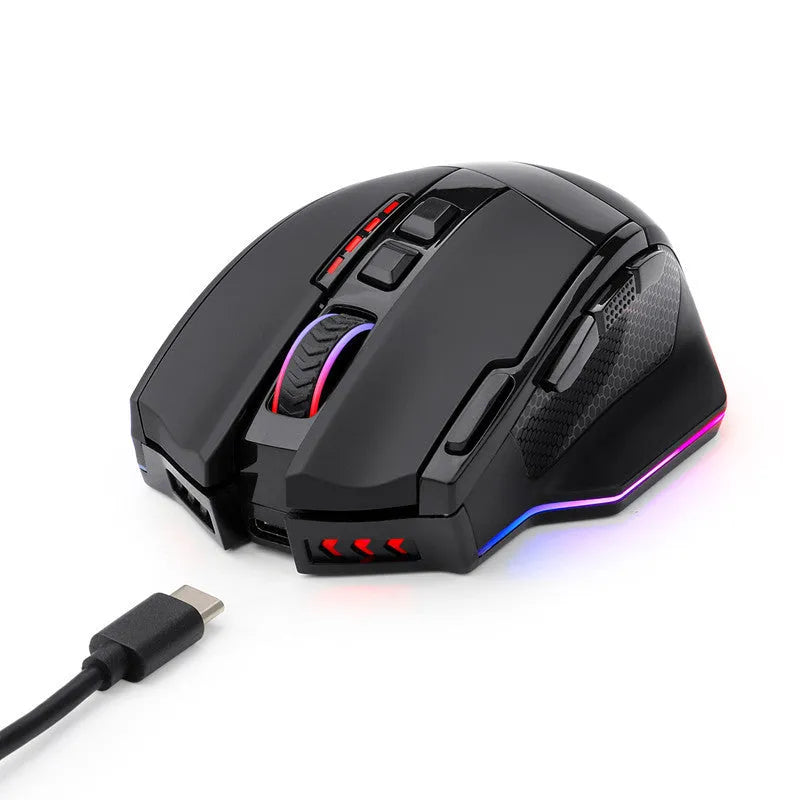 Black Redragon M801P wireless gaming mouse with multiple side buttons on ergonomic right-handed design