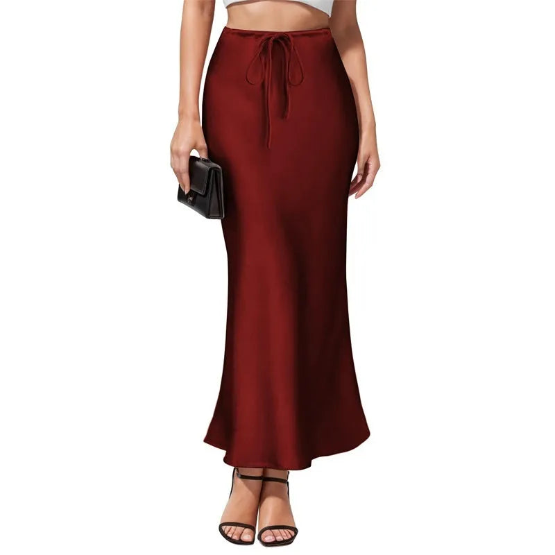 High-waisted asymmetric acetate skirt with irregular stitching in multiple colour options