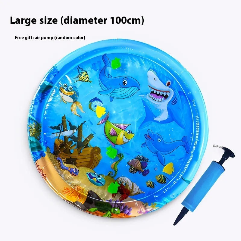 PVC inflatable pet cooling water cushion in dolphin design showing water injection valve