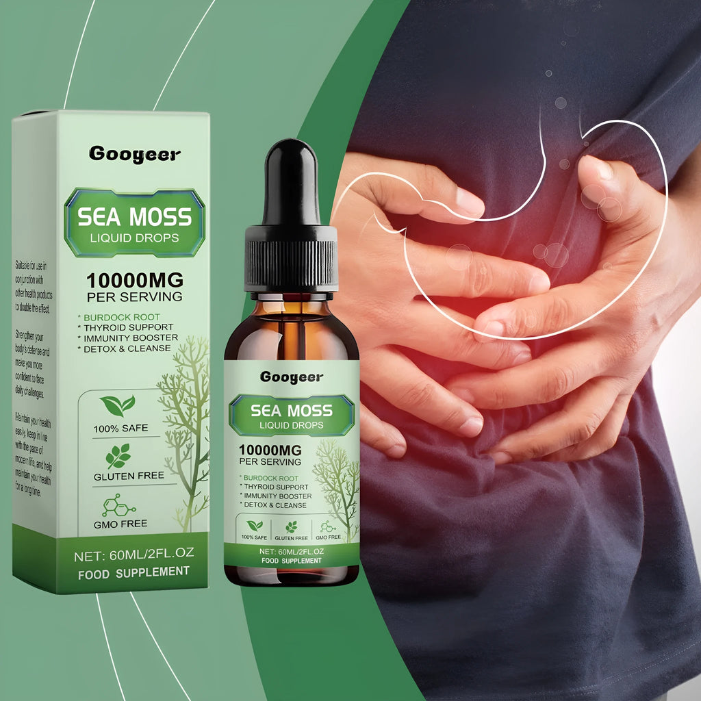 Googeer sea moss liquid drops body treatment bottle, 60ml capacity, 3.3x3.3x12cm.