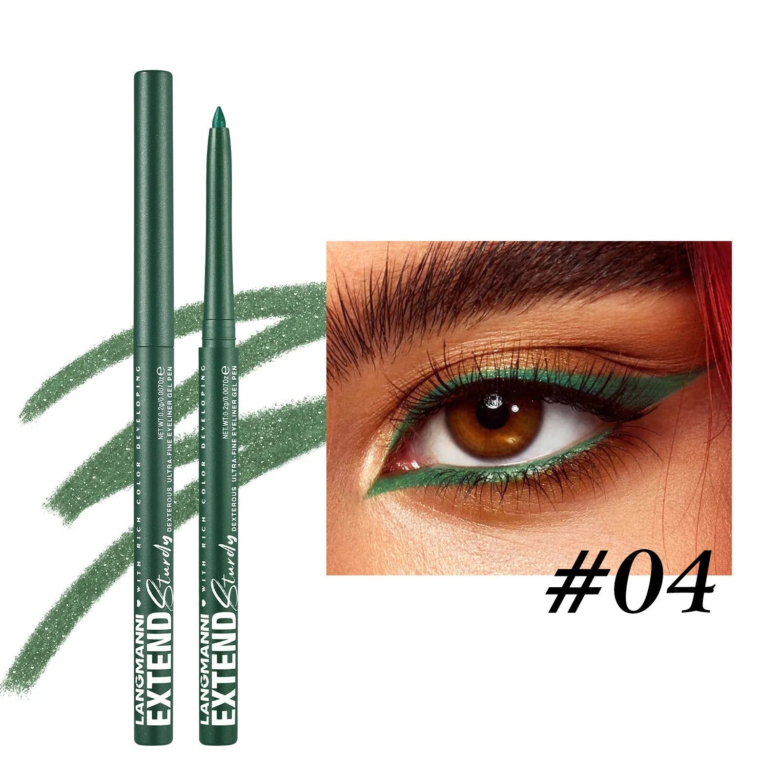 Set of 12 colourful gel glitter eyeliner pencils showing matte, glitter, metallic and pearl shades.