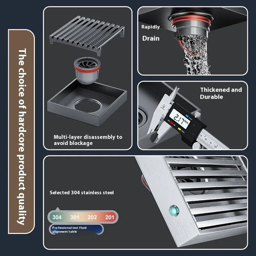 304 stainless steel courtyard deodorant floor drain with 15x15 cm gun grey square grating