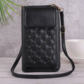 Fashion all-match mobile phone bag in black with rhombus light luxury pattern and clamshell opening