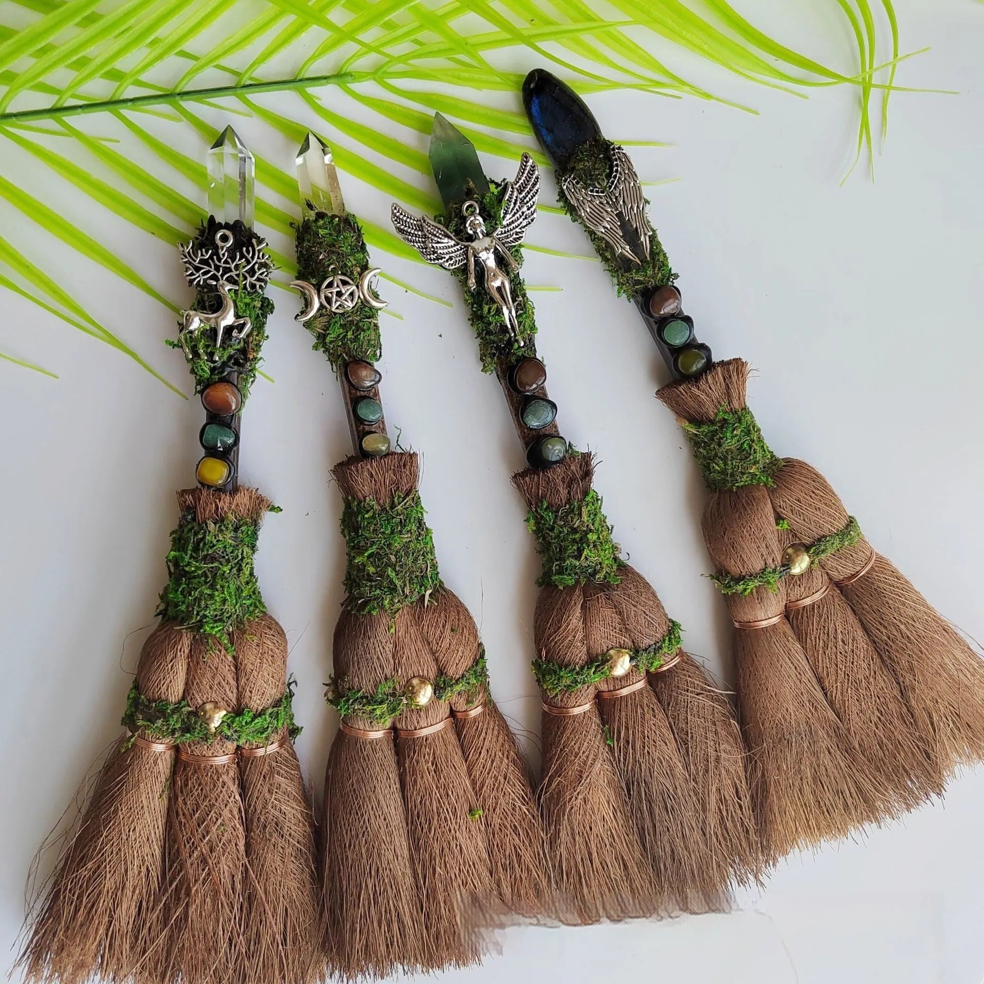 Natural chalcedony crystal broom in white crystal colour, handcrafted with single pointed column shape and polished gem finish