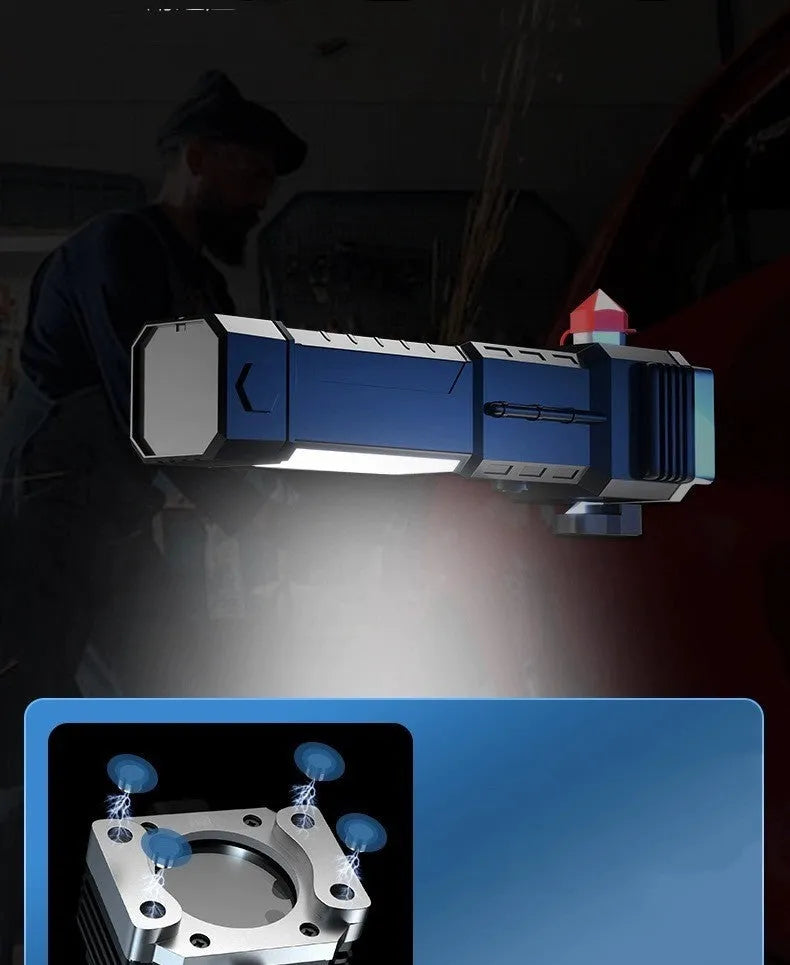 Silver portable plastic LED flashlight with strong beam for emergency and outdoor use.