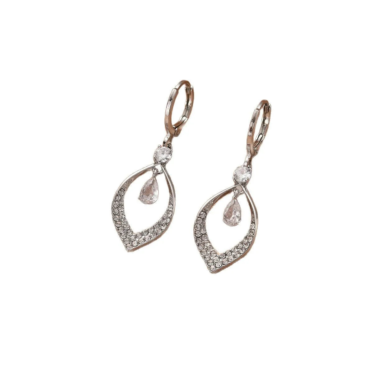 Women's gold and silver zircon water drop tassel earrings made from electroplated copper