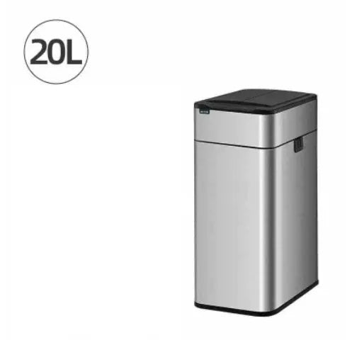 Square inductive sensor bin with automatic lid and deodorant system in stainless steel finish