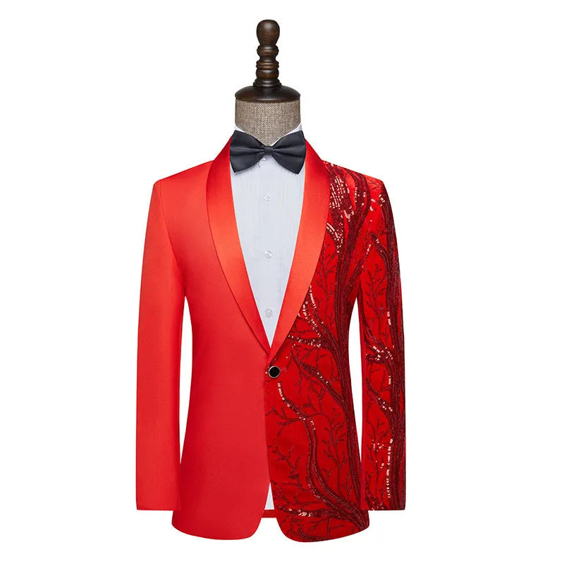 Men's slim fit black sequins performance costume jacket for banquets