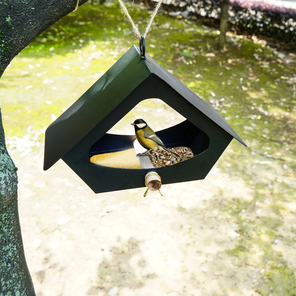 European-style iron bird food house with rain protection in modern minimalist design for outdoor garden decoration