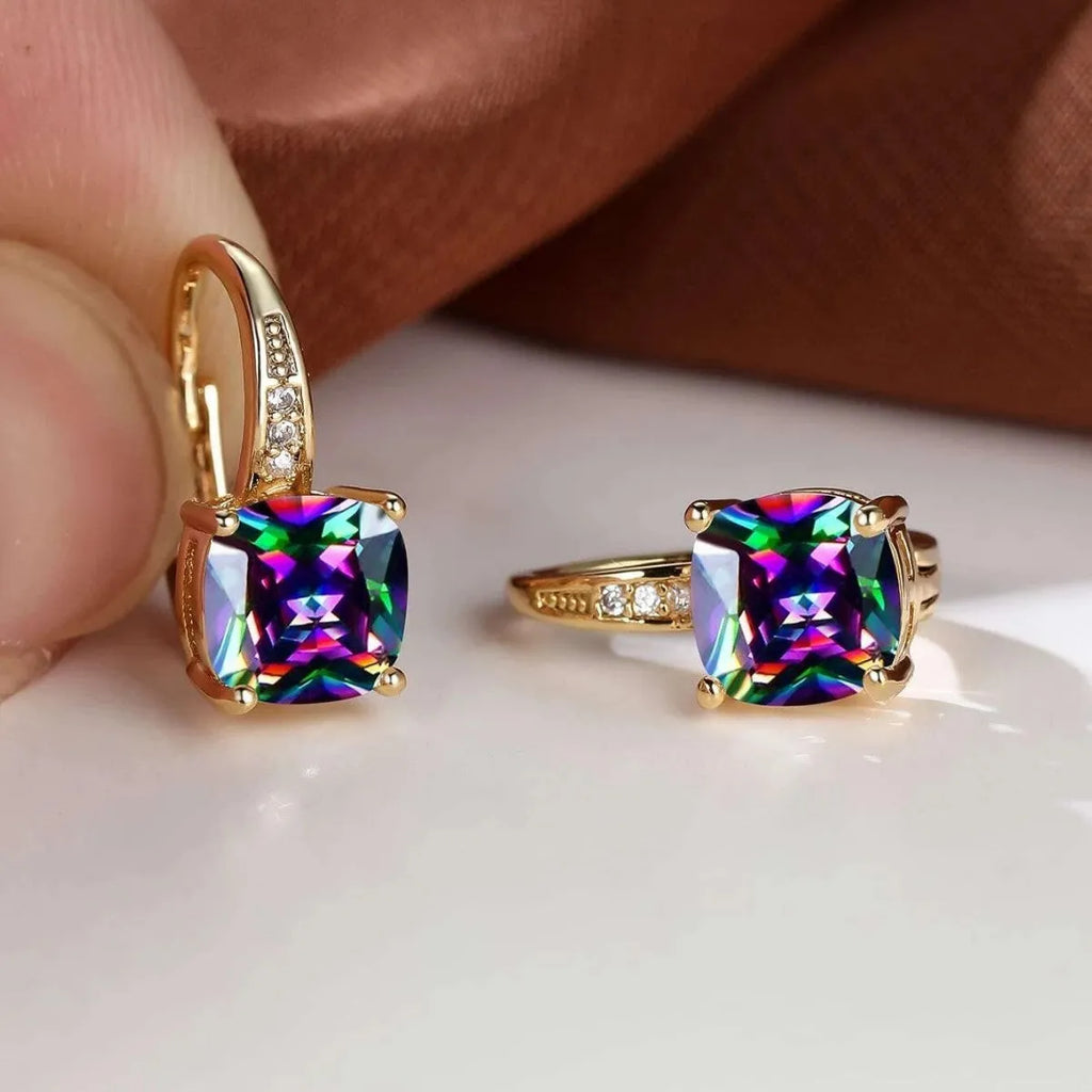 Geometric square ear clips with moissanite inlays in gold silver and coloured electroplated finishes