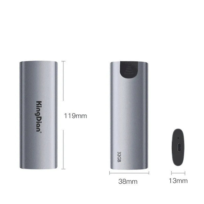 Grey aluminium mobile SSD with USB 3.0 connector for smartphone direct connection