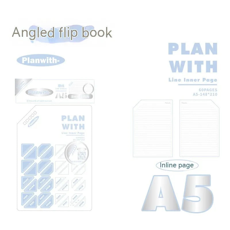 Oblique angle book series artsy Ins style salt notebook in A5 and B5 sizes with white or plaid blue cover.