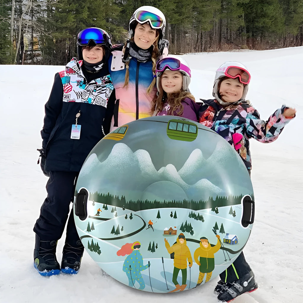 Colourful thick PVC ski ring toy for winter outdoor snow play.
