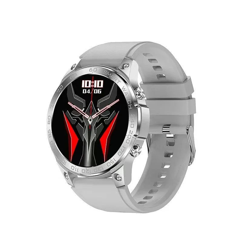Bluetooth sports watch with circular AMOLED screen showing fitness data on silicone strap