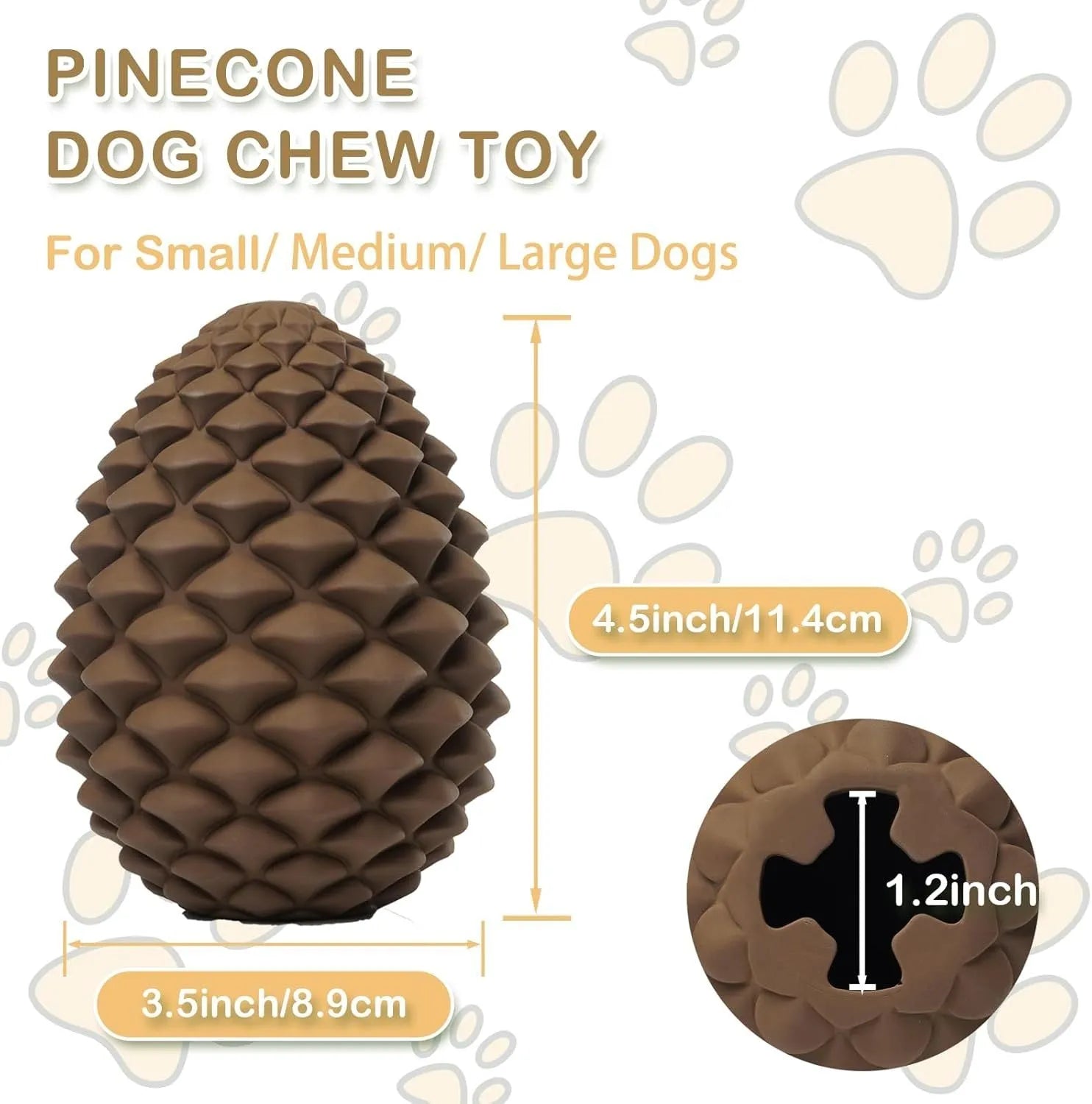Yellow pine cone shaped natural rubber dog chew toy with treat dispenser for large breeds