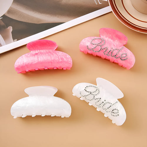 Acrylic hair barrette with multi-diamond spot drilling and English letters on shark clip back