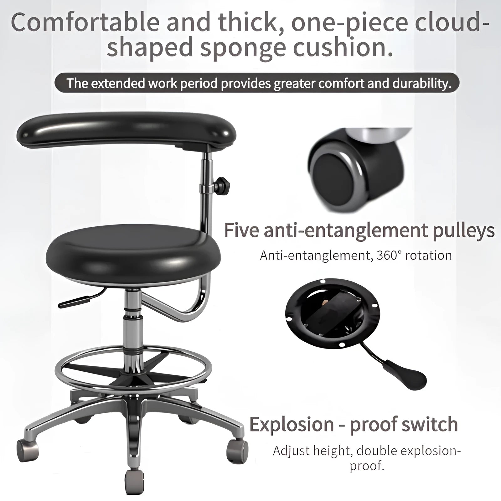 Black leather dental hospital chair for patient treatment and examination.