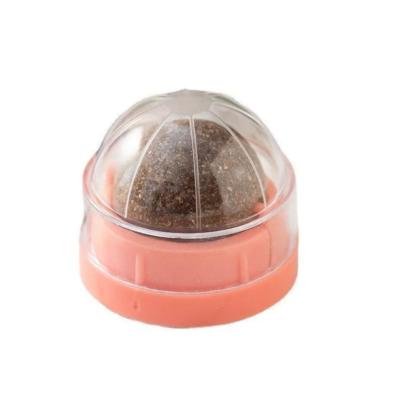 Plastic catnip ball toy in multiple colours with bite-resistant construction for dental care
