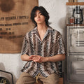 Japanese style Cuban collar short sleeve shirt with hollow jacquard pattern in grey colour