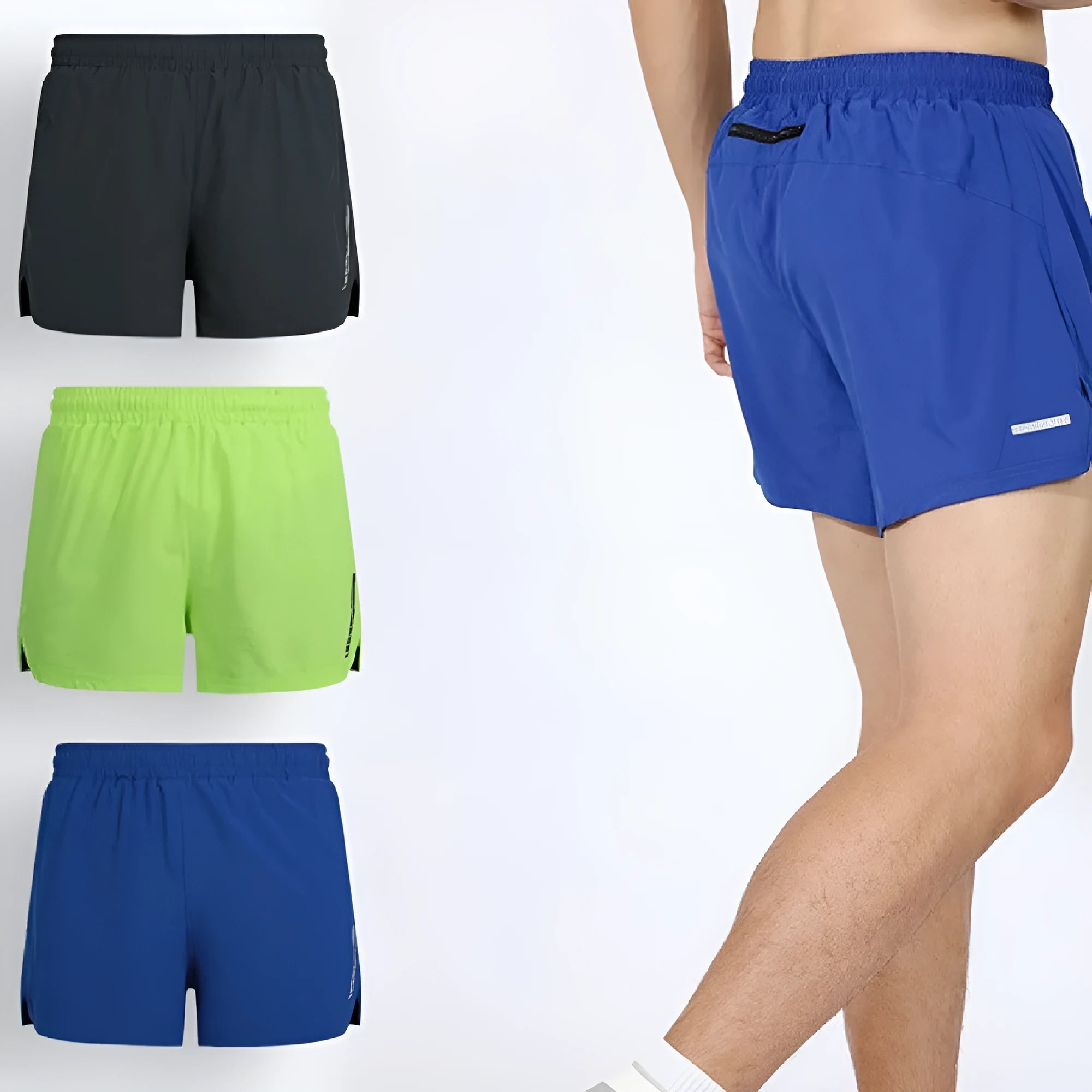 Man wearing grey quick-dry polyester running shorts suitable for marathon training.